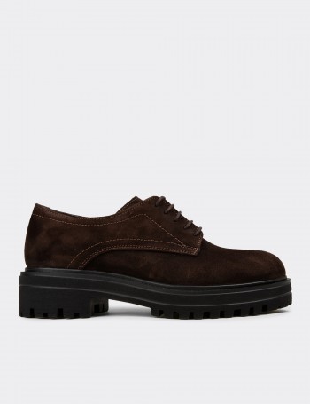 Women's Brown Suede Leather Oxford Shoes