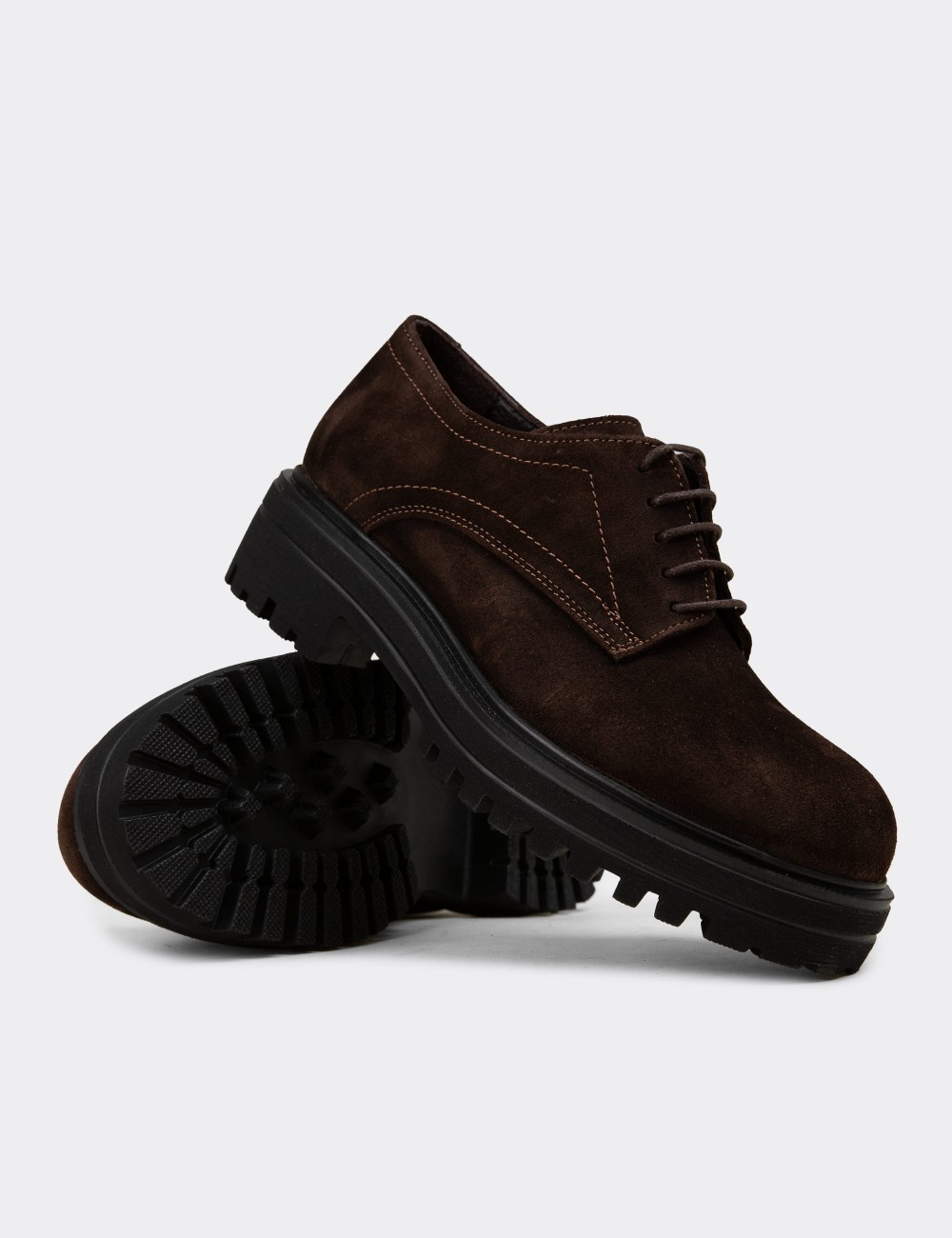 Women's Brown Suede Leather Oxford Shoes - 01430ZKHVE07