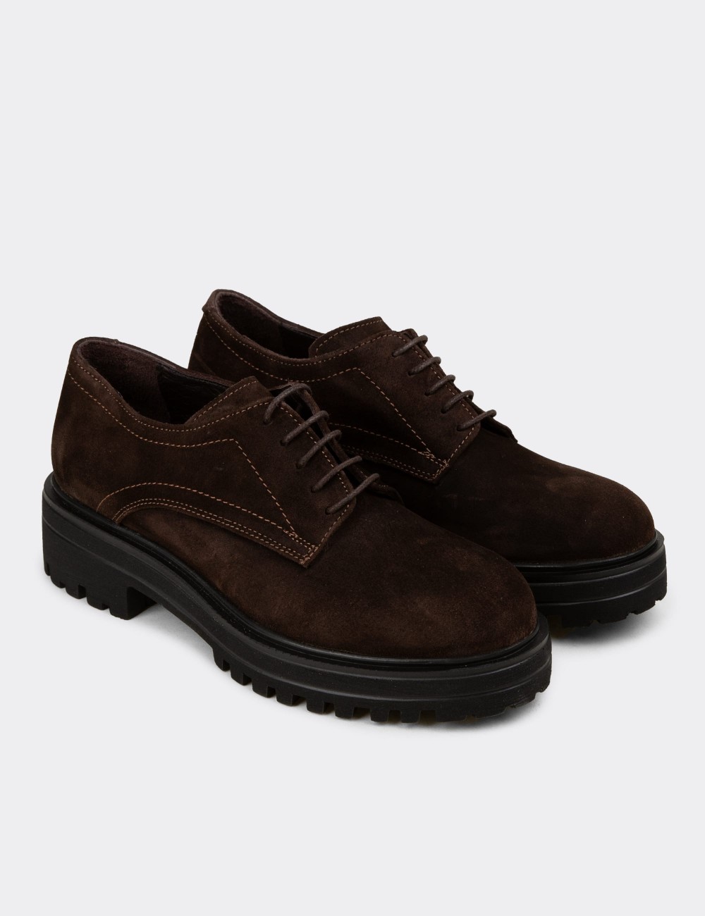 Women's Brown Suede Leather Oxford Shoes - 01430ZKHVE07
