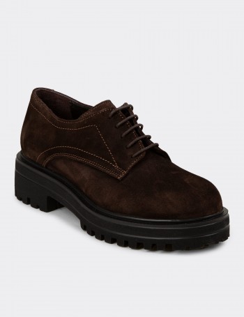 Women's Brown Suede Leather Oxford Shoes