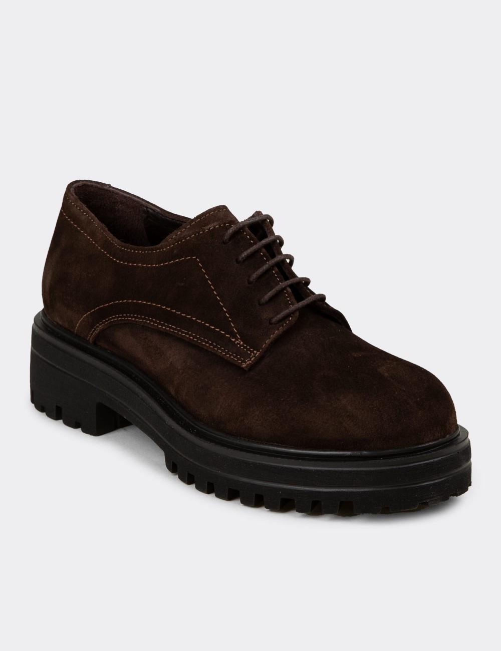 Women's Brown Suede Leather Oxford Shoes - 01430ZKHVE07