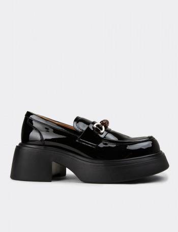 Female Black Buckled Loafers
