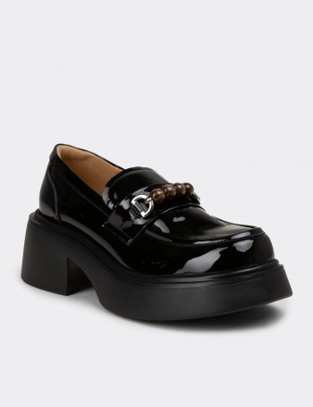 Female Black Buckled Loafers