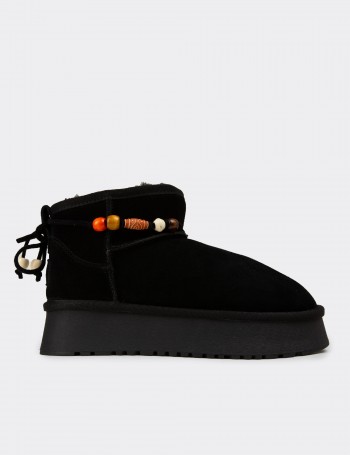 Female Black Suede Leather Ankle Boots - 26430ZSYHC01