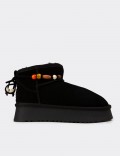 Female Black Suede Leather Ankle Boots