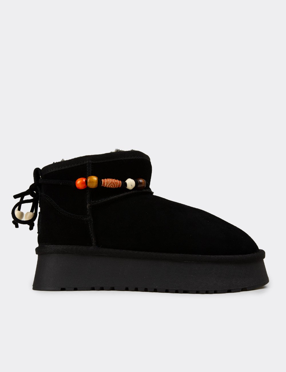 Female Black Suede Leather Ankle Boots - 26430ZSYHC01