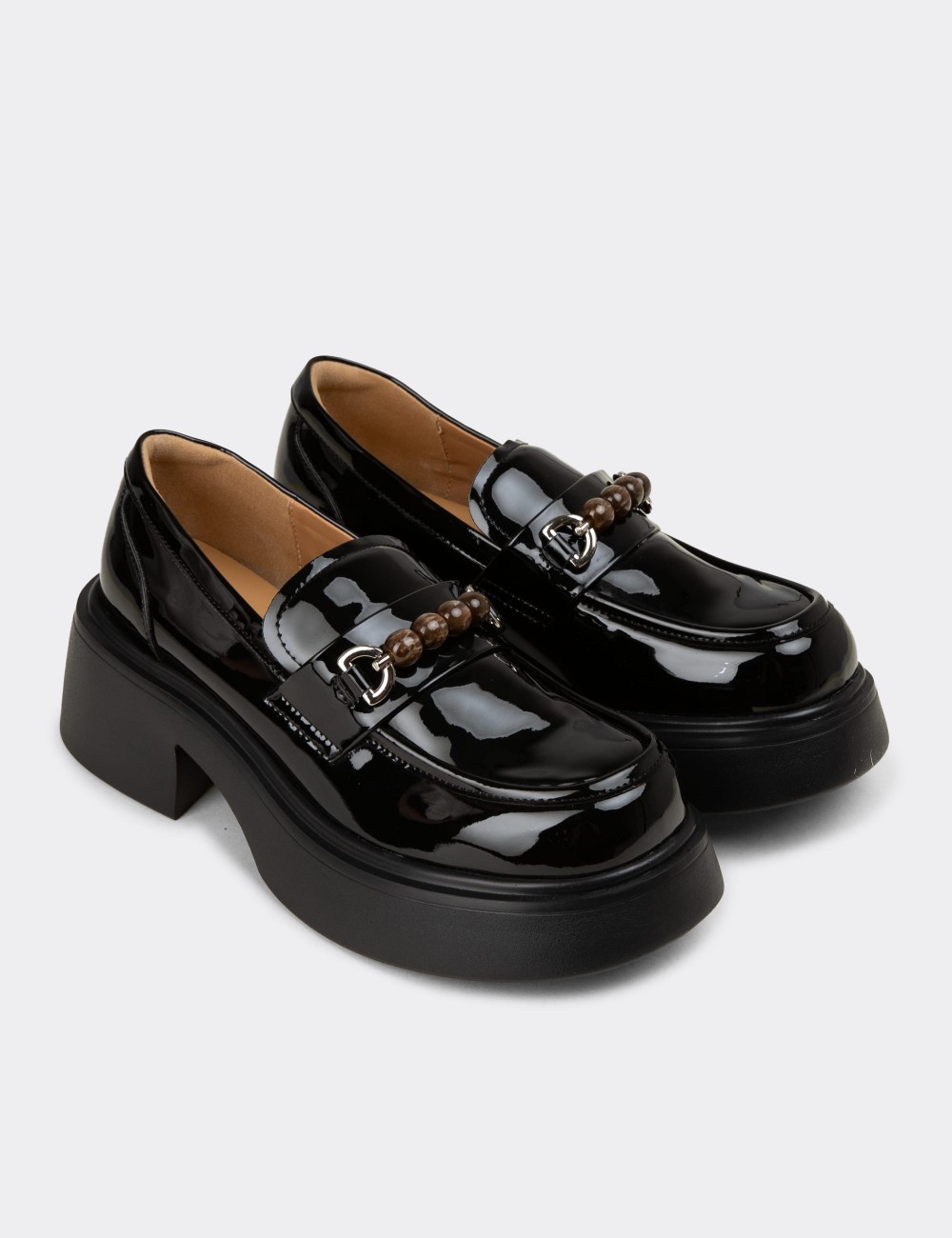 Female Black Buckled Loafers - 26405ZSYHE01