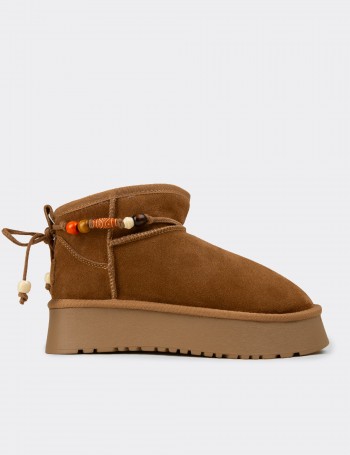 Female Tan Suede Leather Ankle Boots