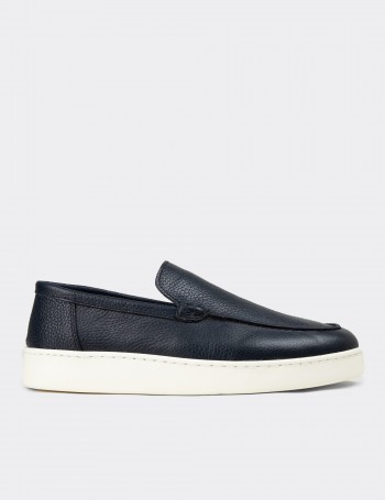 Men's Navy Leather Loafers