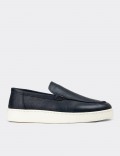 Men's Navy Leather Loafers