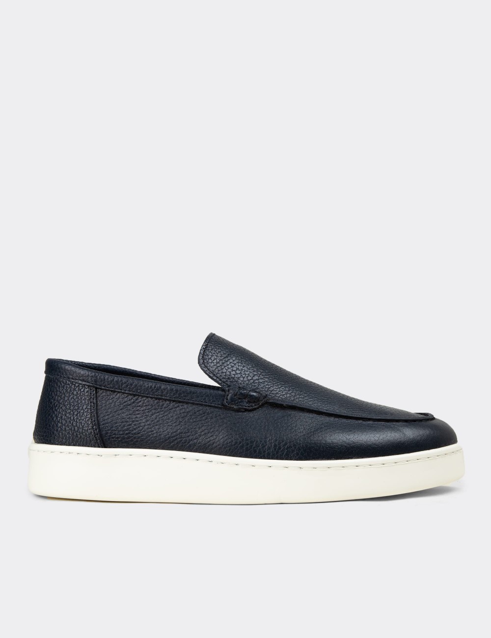 Men's Navy Leather Loafers - 04405MLCVE01