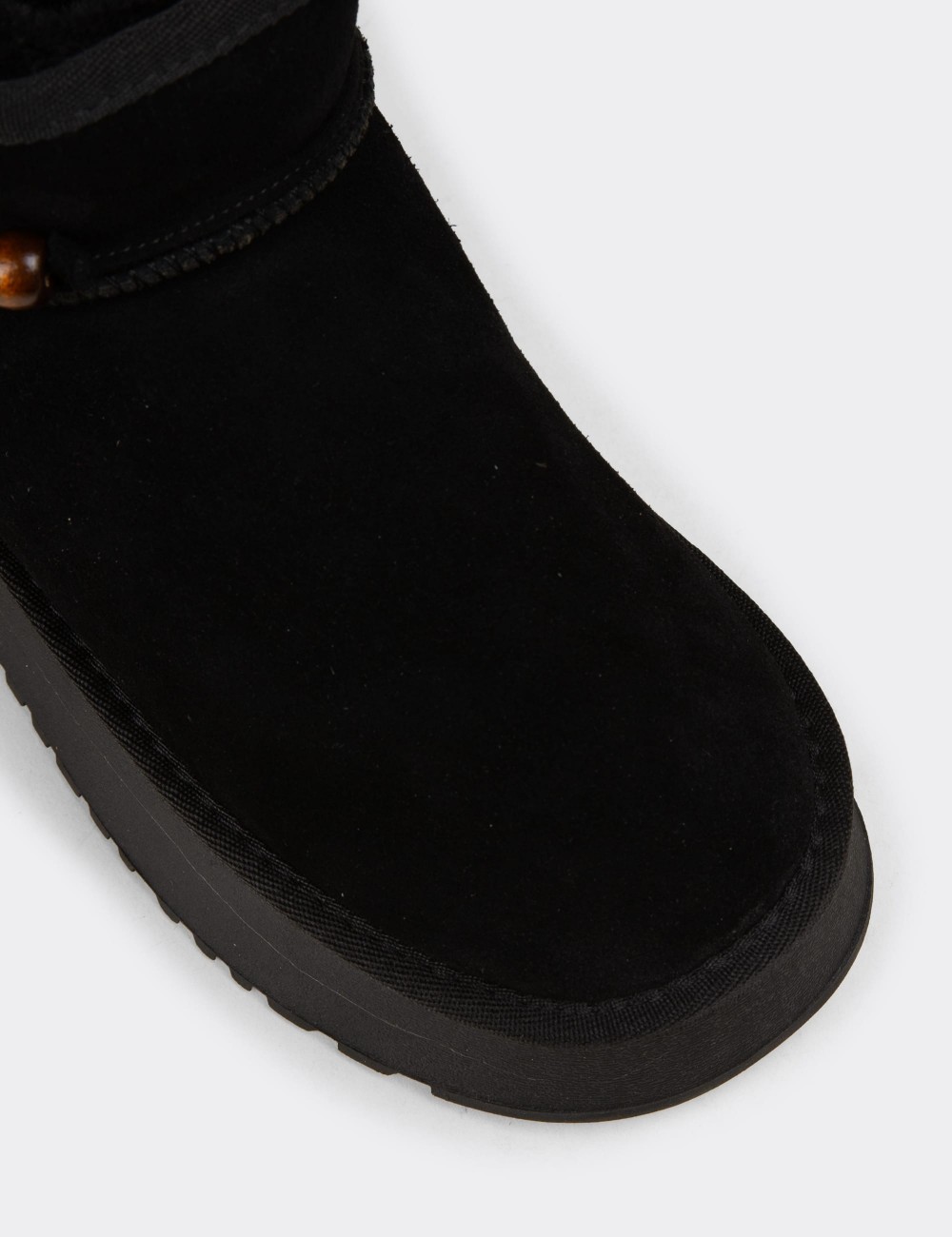 Female Black Suede Leather Ankle Boots - 26430ZSYHC01