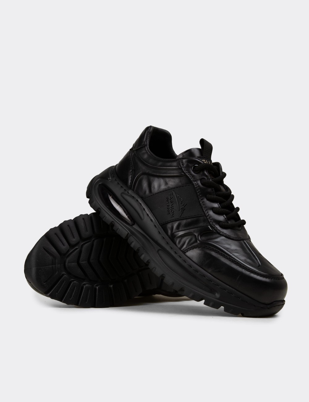 Men's Black Leather Sneakers - 26548MSYHE01