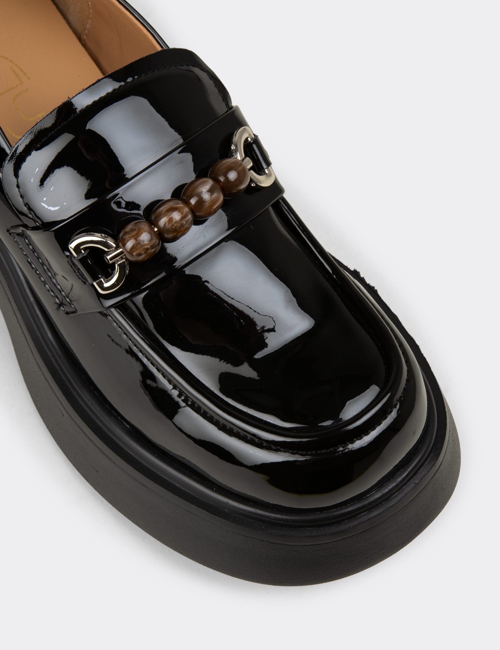 Female Black Buckled Loafers - 26405ZSYHE01