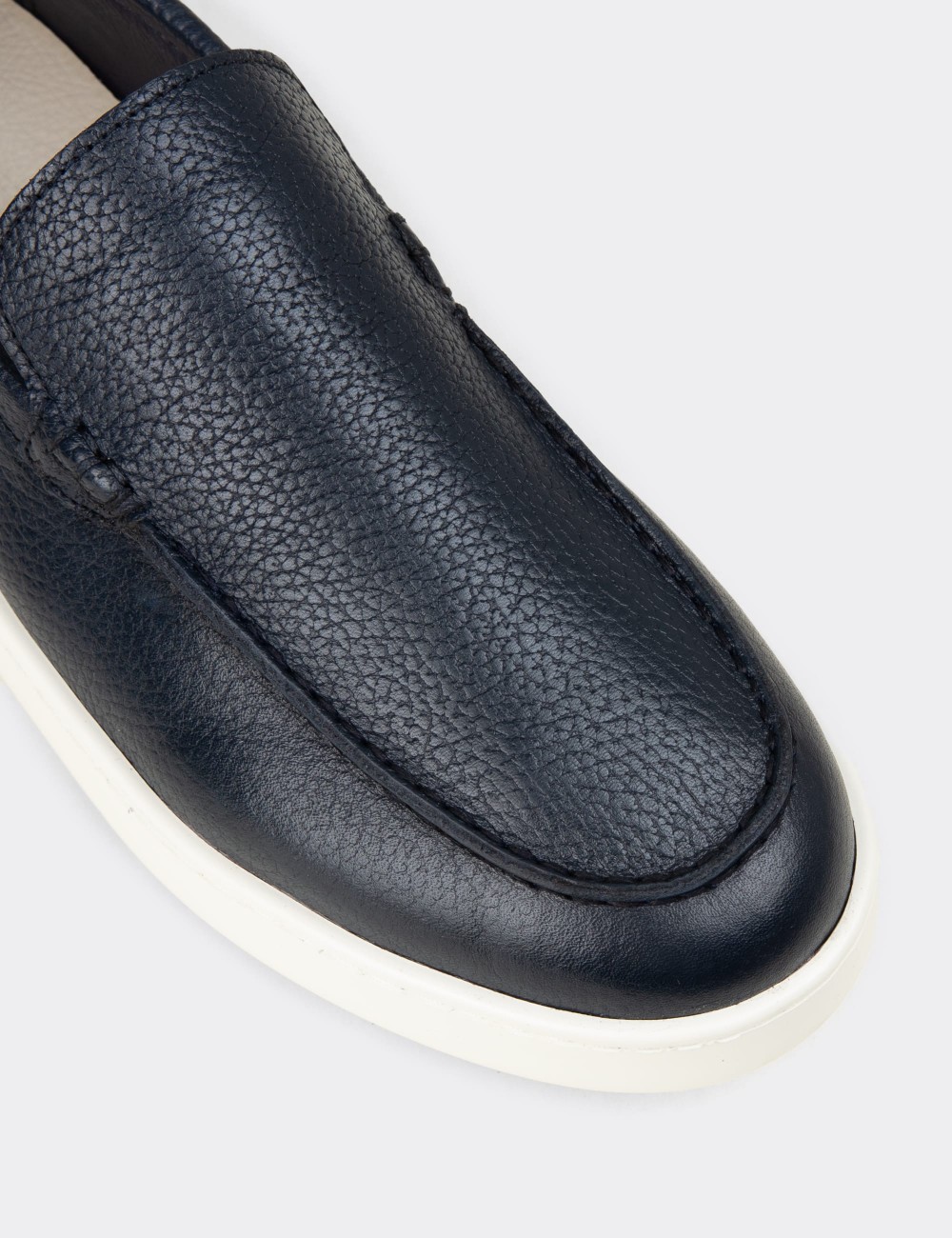 Men's Navy Leather Loafers - 04405MLCVE01