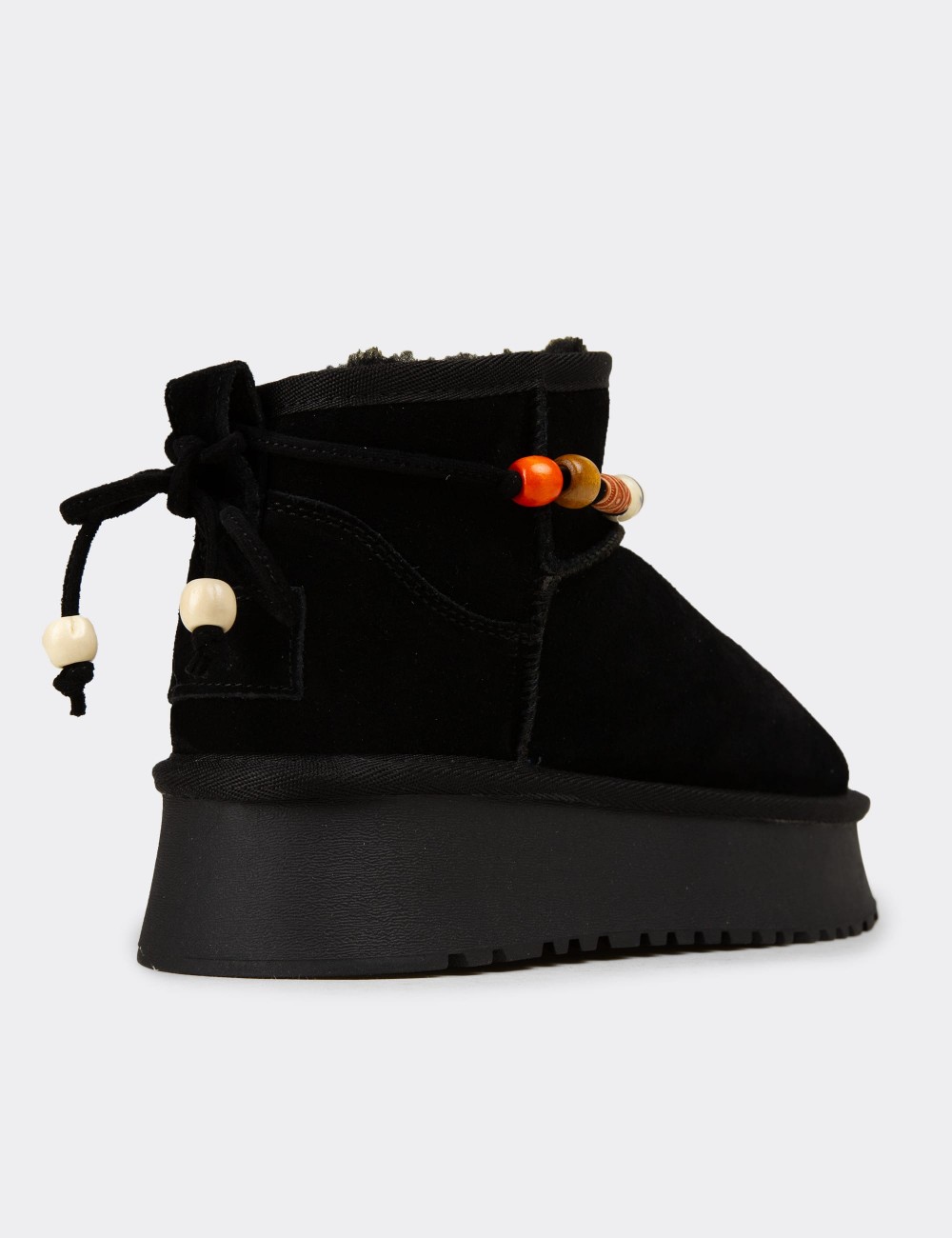 Female Black Suede Leather Ankle Boots - 26430ZSYHC01