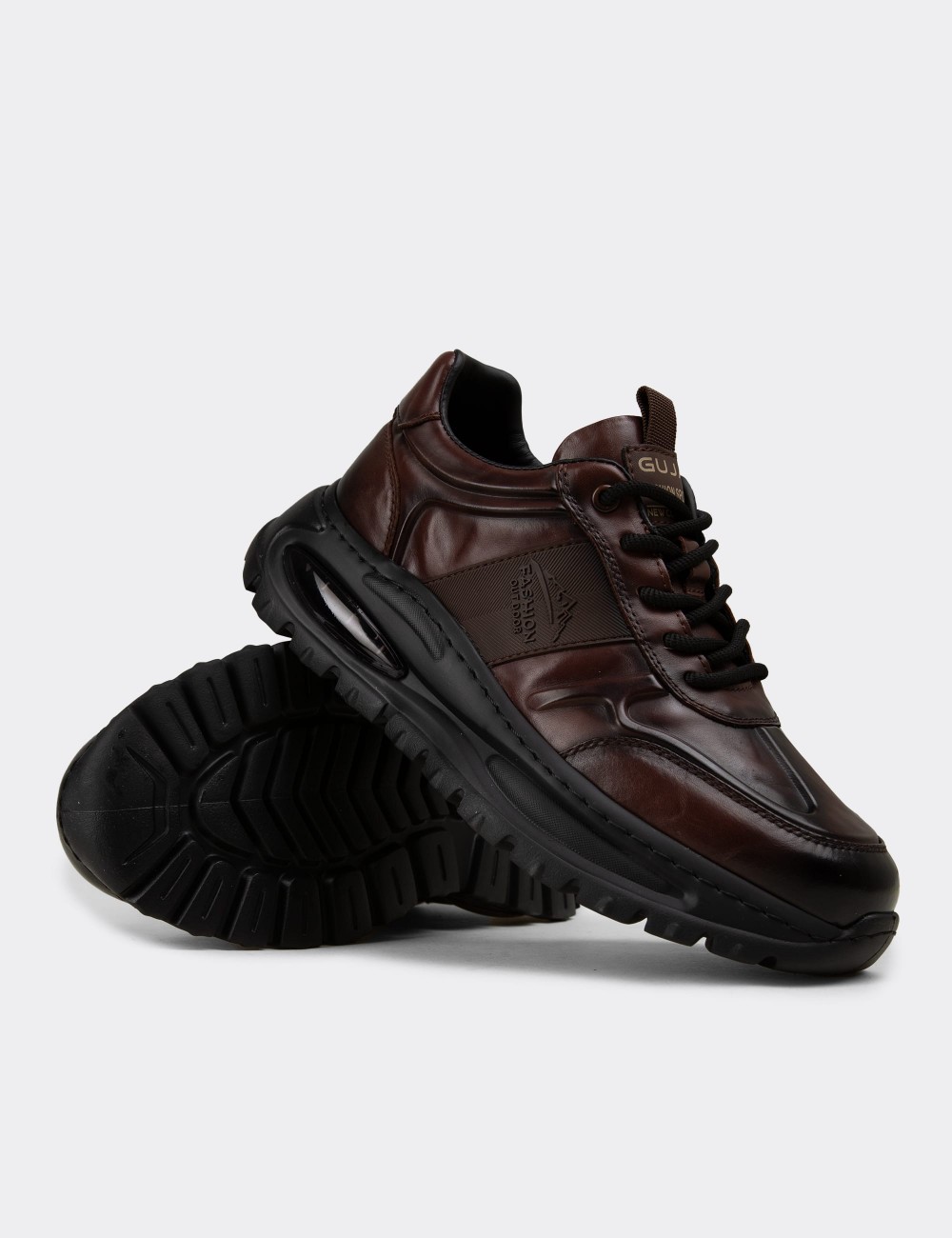 Men's Brown Leather Sneakers - 26548MKHVE01