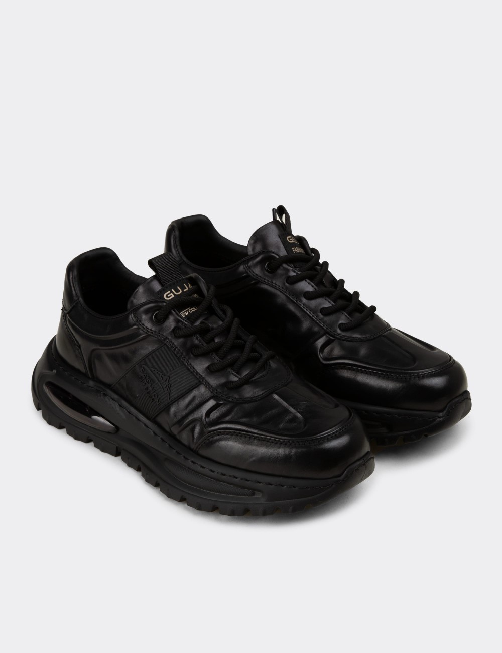 Men's Black Leather Sneakers - 26548MSYHE01