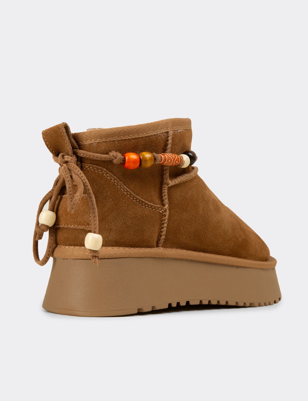 Female Tan Suede Leather Ankle Boots - 26430ZTBAC01