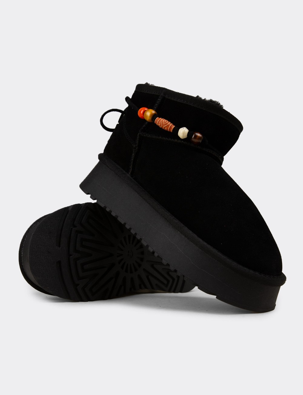 Female Black Suede Leather Ankle Boots - 26430ZSYHC01