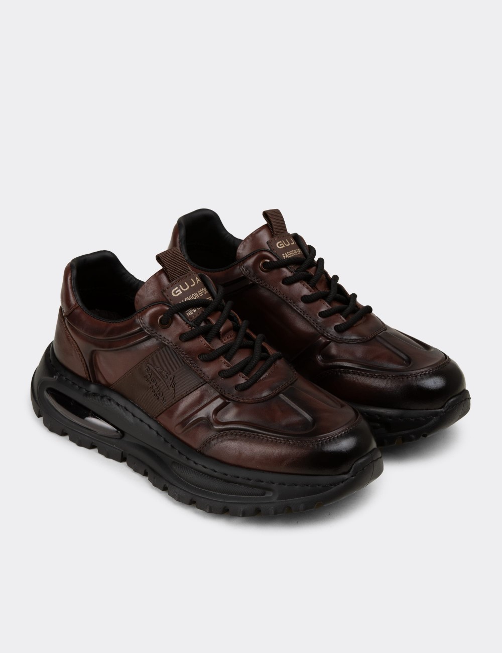 Men's Brown Leather Sneakers - 26548MKHVE01