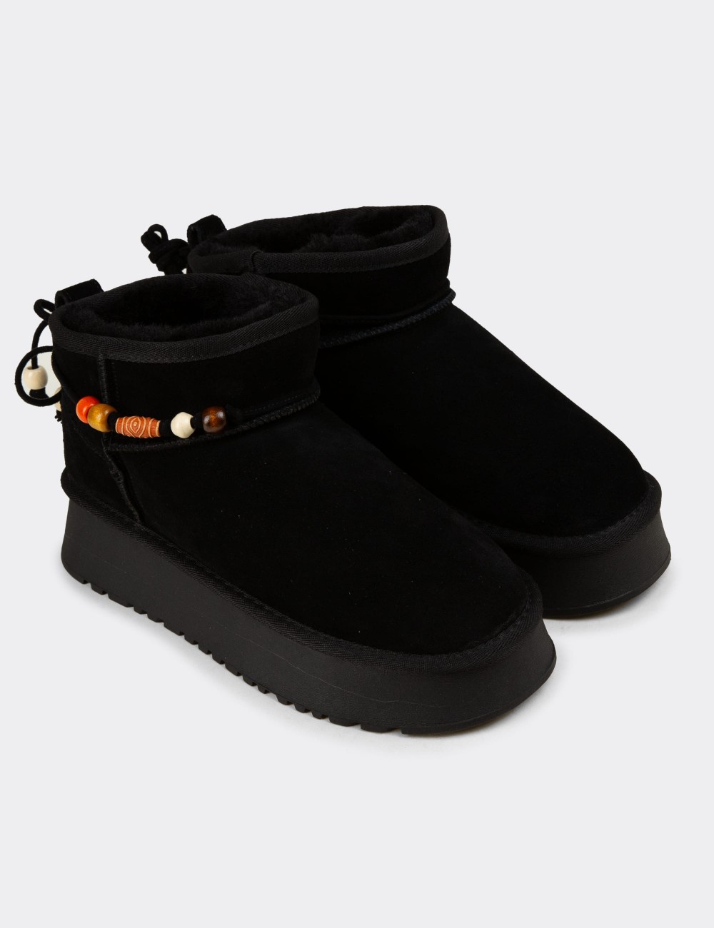 Female Black Suede Leather Ankle Boots - 26430ZSYHC01