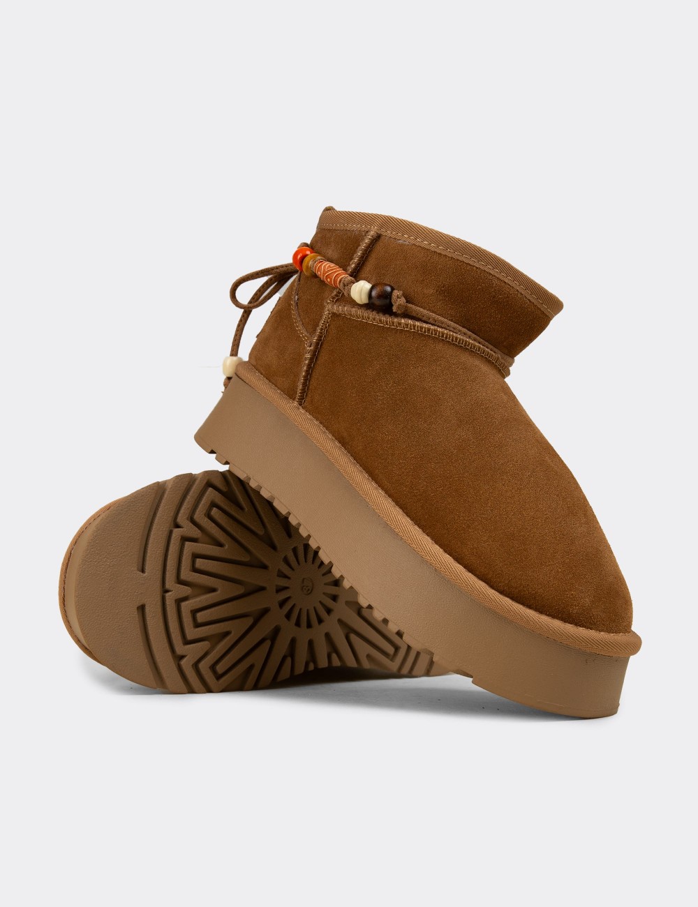 Female Tan Suede Leather Ankle Boots - 26430ZTBAC01
