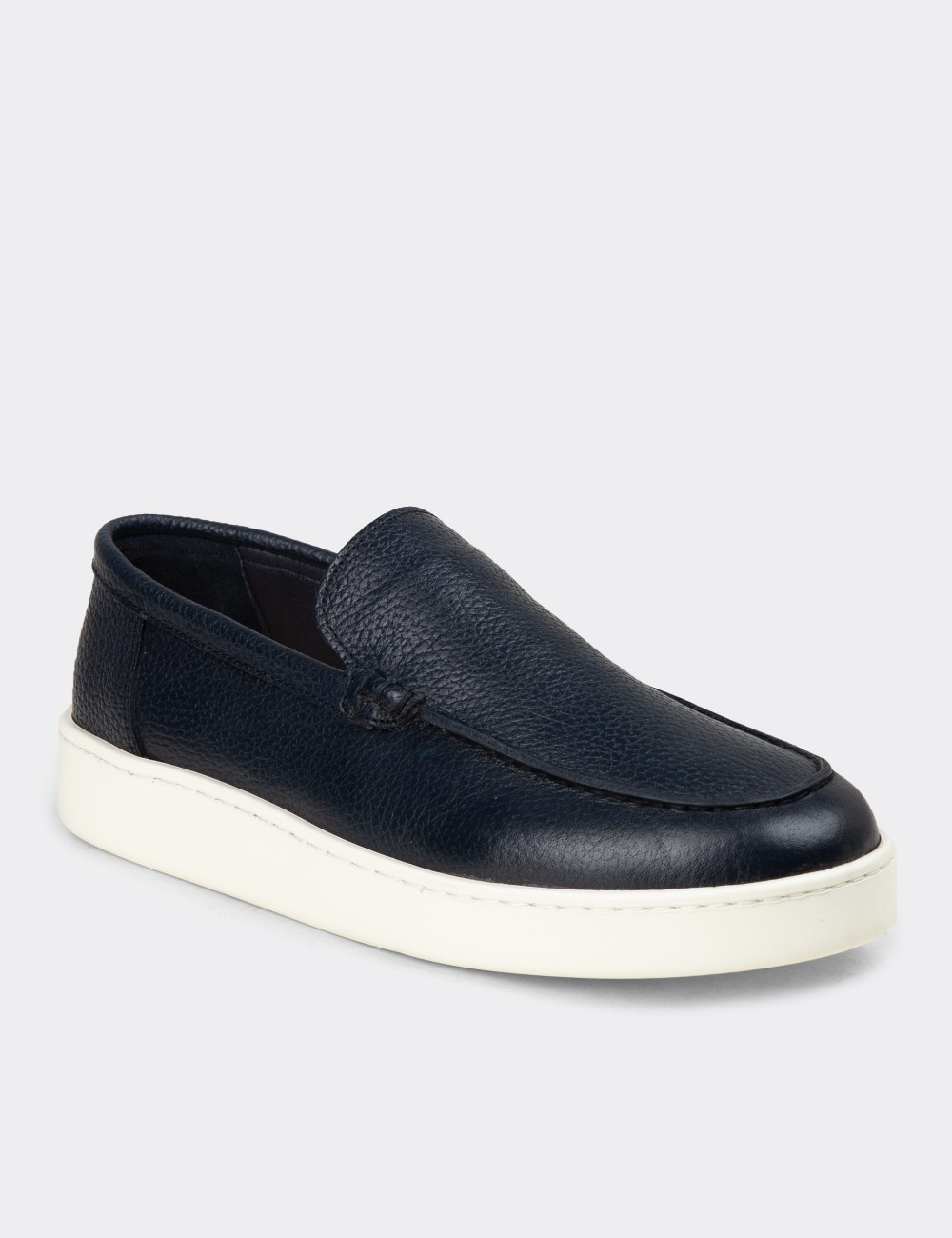 Men's Navy Leather Loafers - 04405MLCVE01