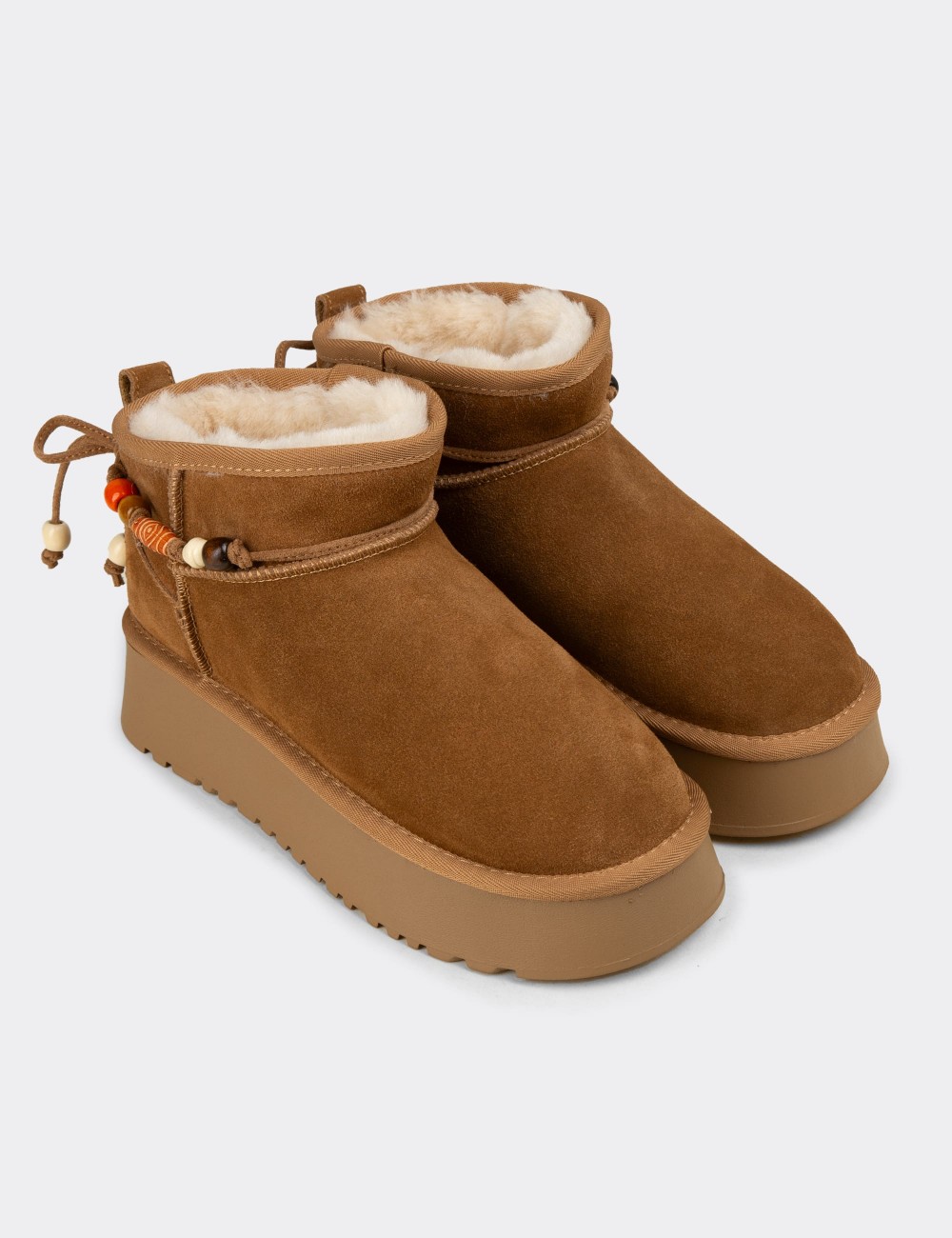 Female Tan Suede Leather Ankle Boots - 26430ZTBAC01