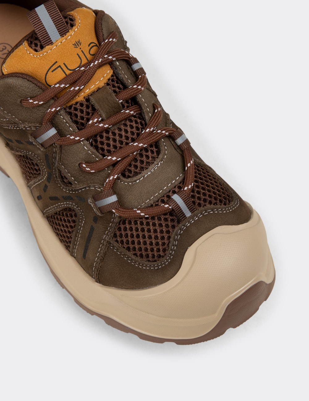 Female Khaki Suede Leather Sneakers - 26389ZHAKE01
