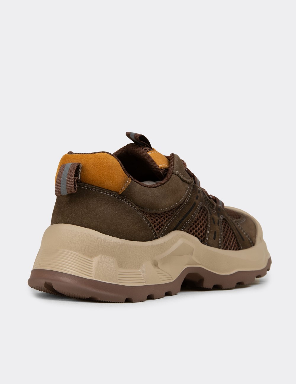 Female Khaki Suede Leather Sneakers - 26389ZHAKE01