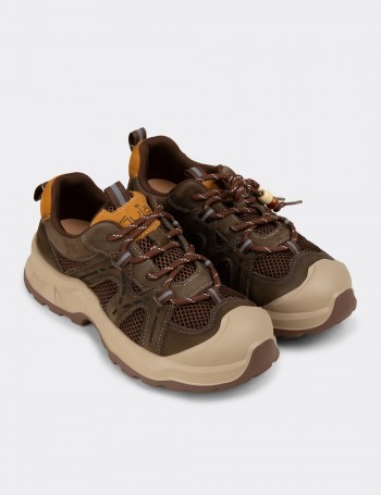 Female Khaki Suede Leather Sneakers
