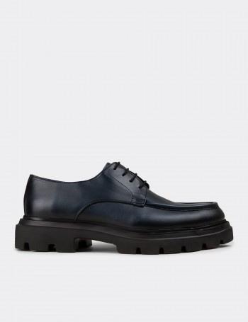 Men's Navy Leather Oxford Shoes