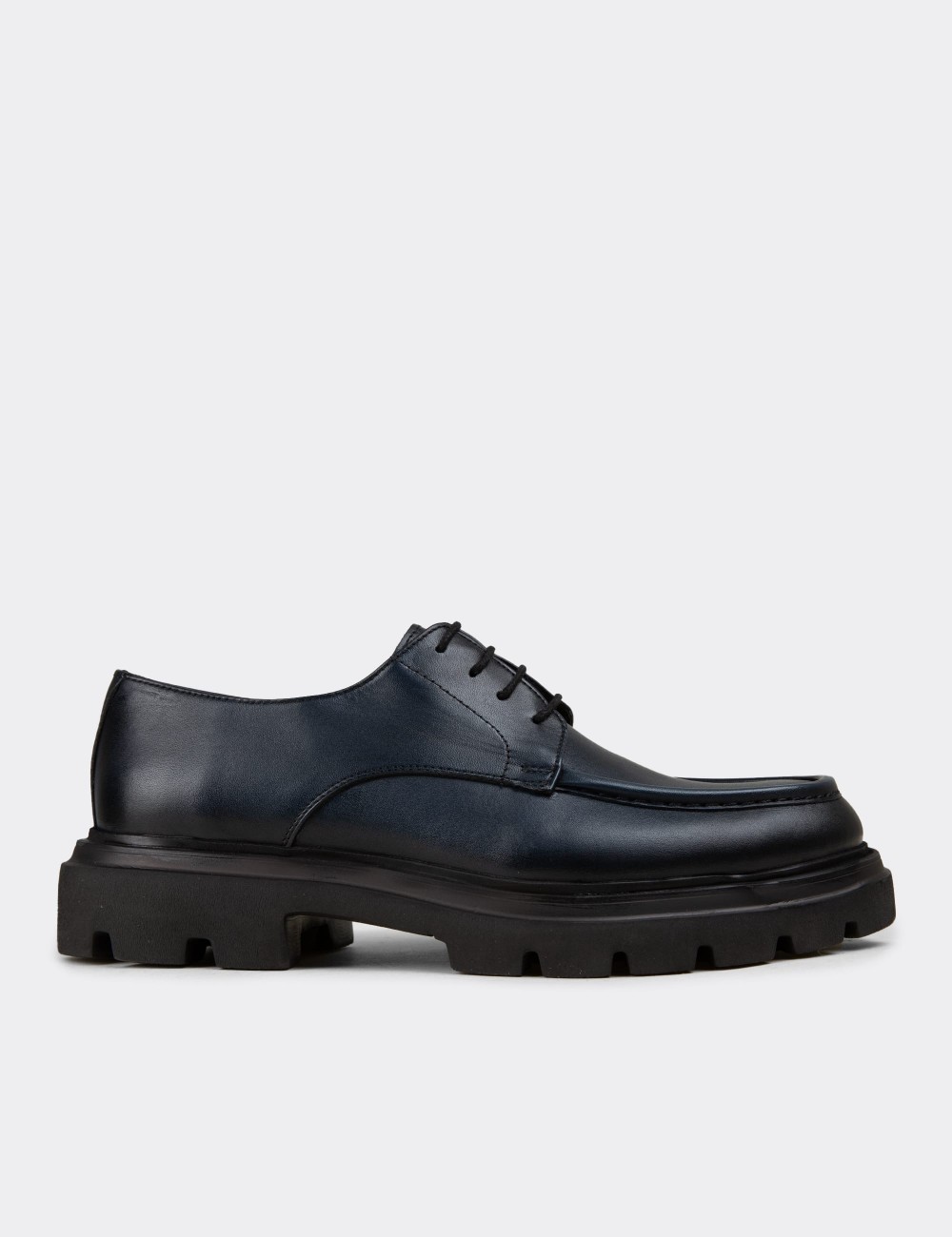 Men's Navy Leather Oxford Shoes - 01981MLCVE03