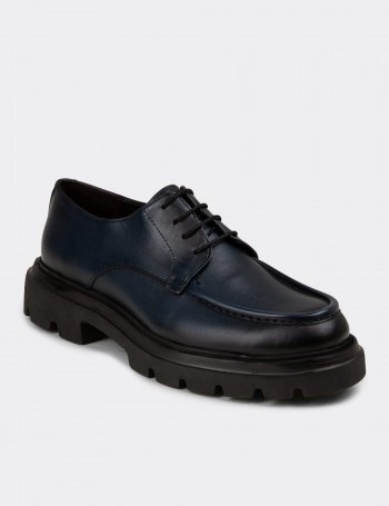 Men's Navy Leather Oxford Shoes