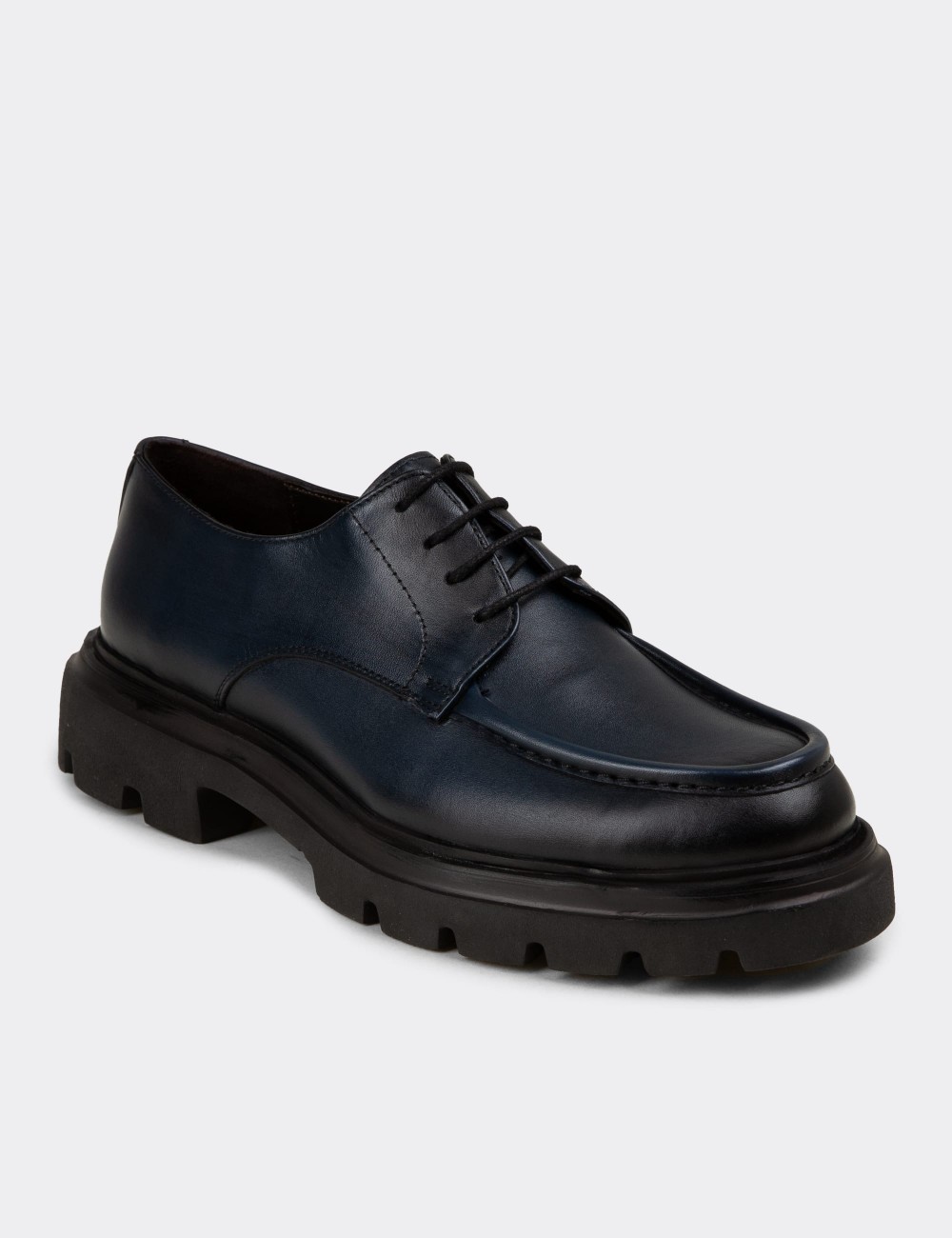 Men's Navy Leather Oxford Shoes - 01981MLCVE03
