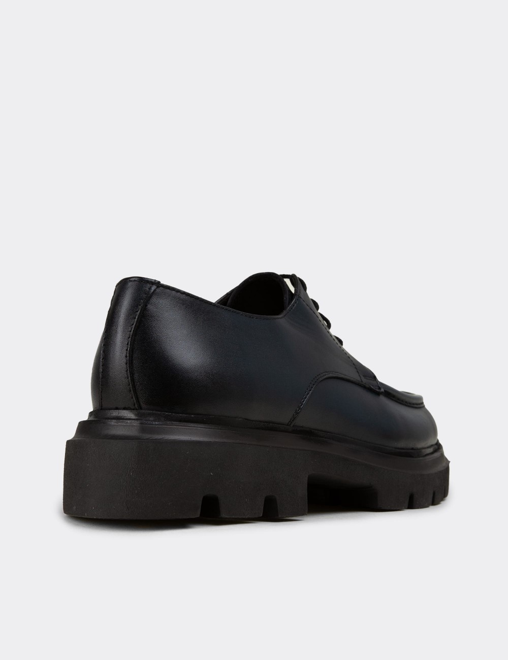 Men's Navy Leather Oxford Shoes - 01981MLCVE03