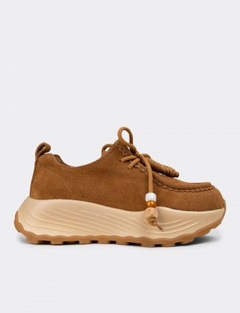 Women's Tan Suede Leather Sneakers