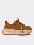 Women's Tan Suede Leather Sneakers