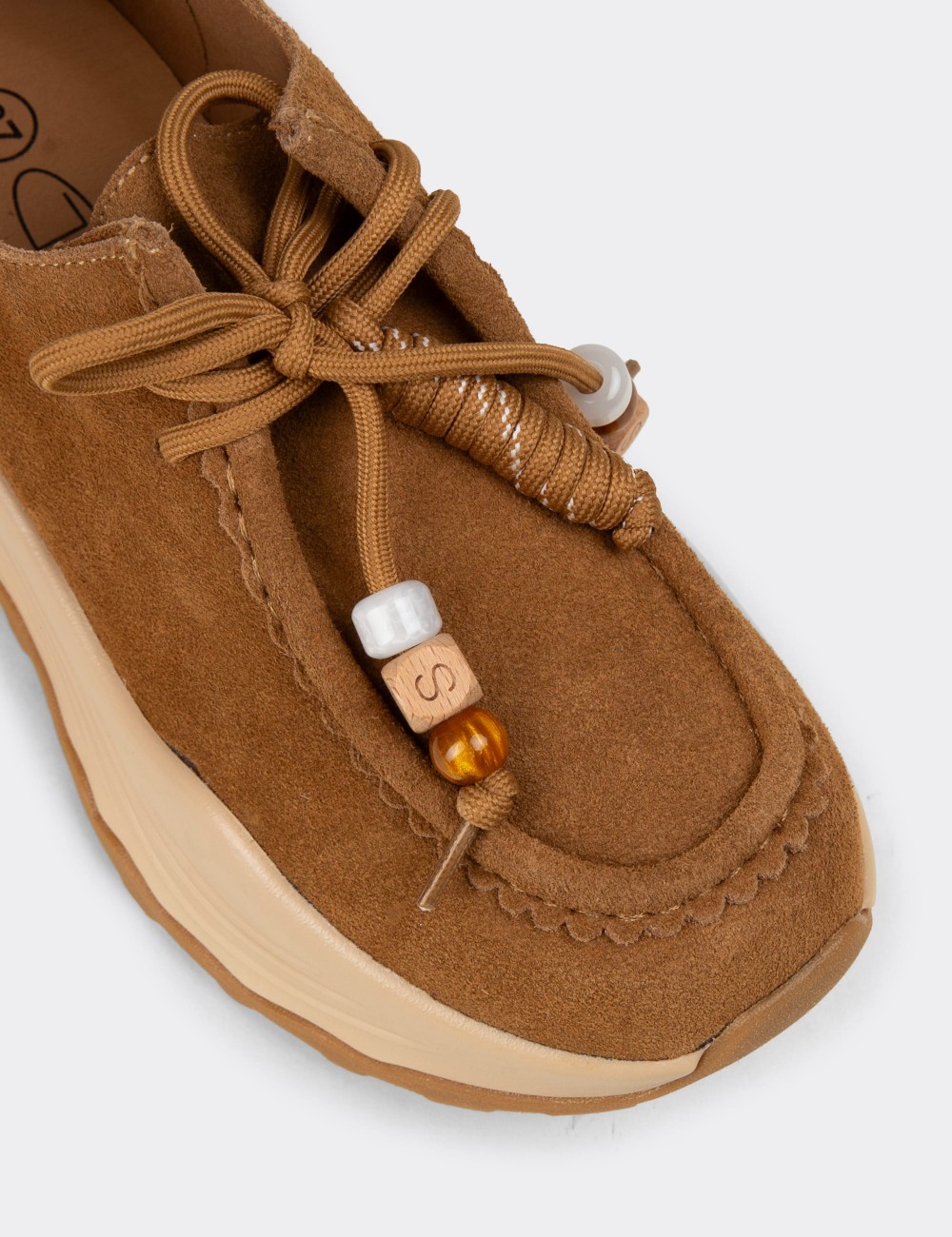 Women's Tan Suede Leather Sneakers - 26335ZTBAC01