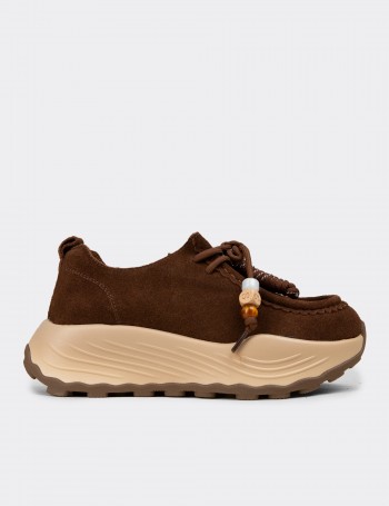 Women's Brown Suede Leather Sneakers