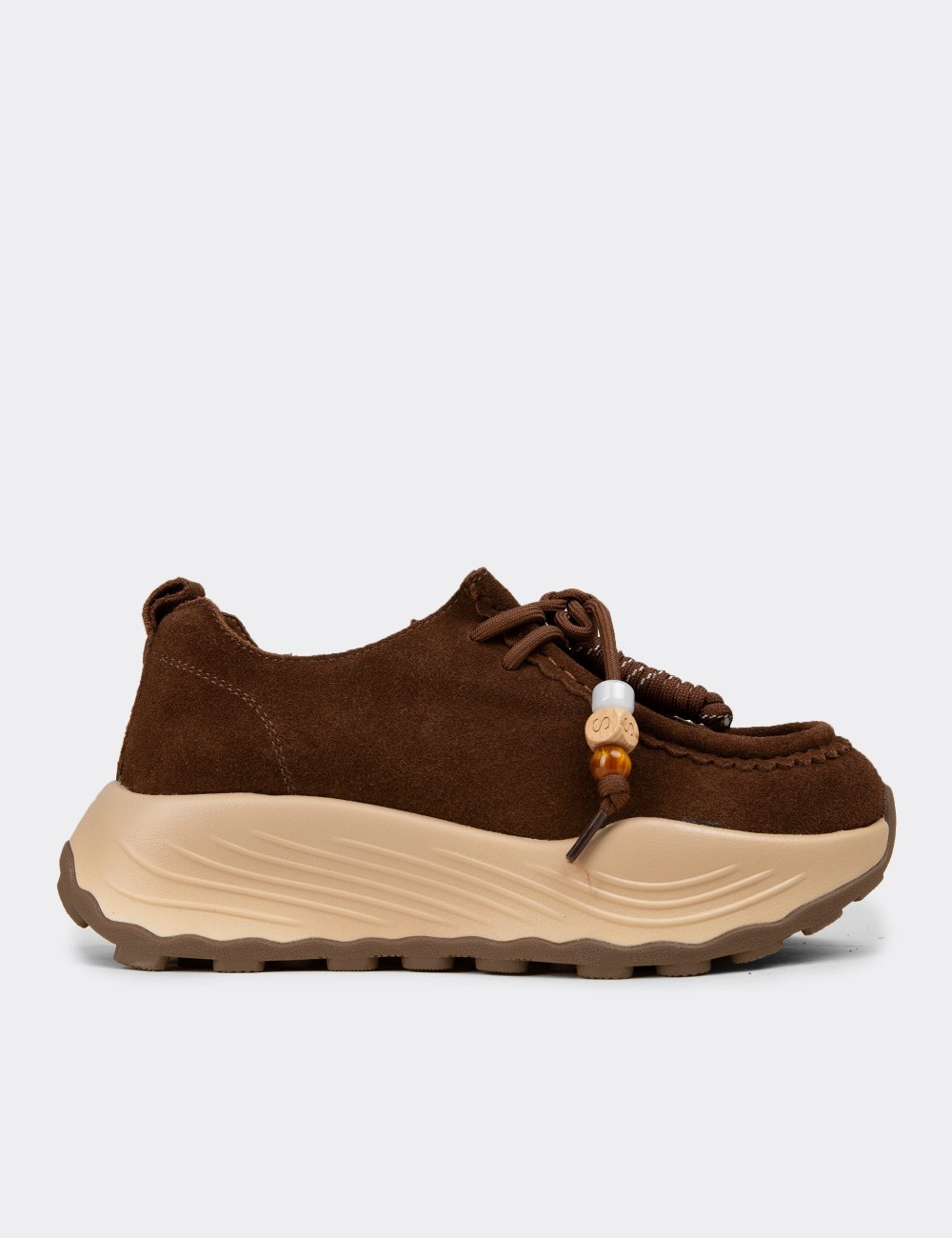 Women's Brown Suede Leather Sneakers - 26335ZKHVC01