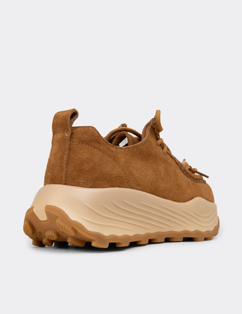 Women's Tan Suede Leather Sneakers - 26335ZTBAC01
