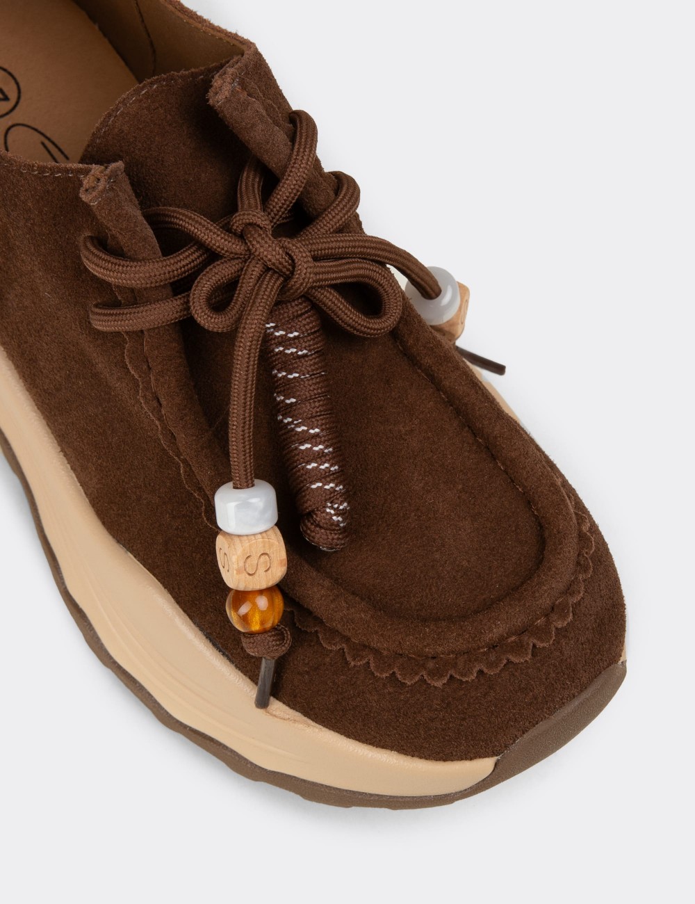 Women's Brown Suede Leather Sneakers - 26335ZKHVC01