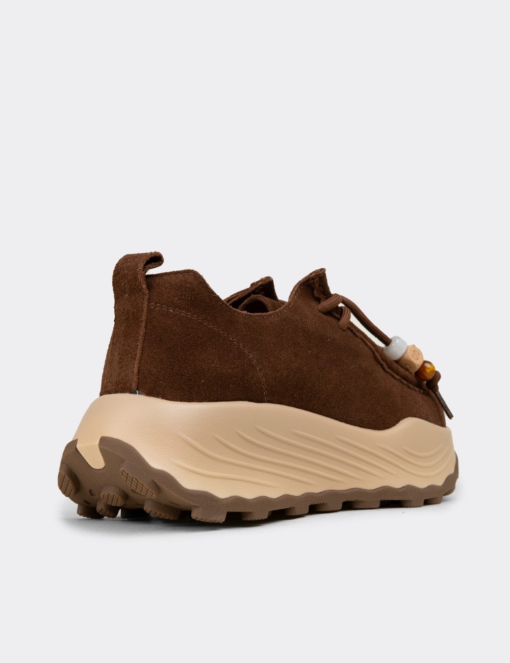Women's Brown Suede Leather Sneakers - 26335ZKHVC01
