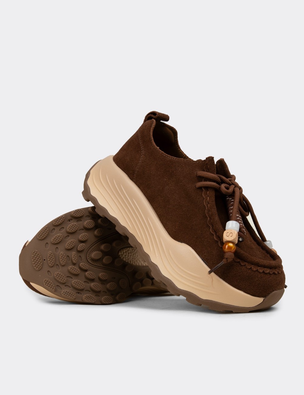 Women's Brown Suede Leather Sneakers - 26335ZKHVC01