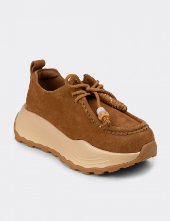 Women's Tan Suede Leather Sneakers