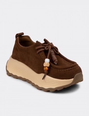 Women's Brown Suede Leather Sneakers