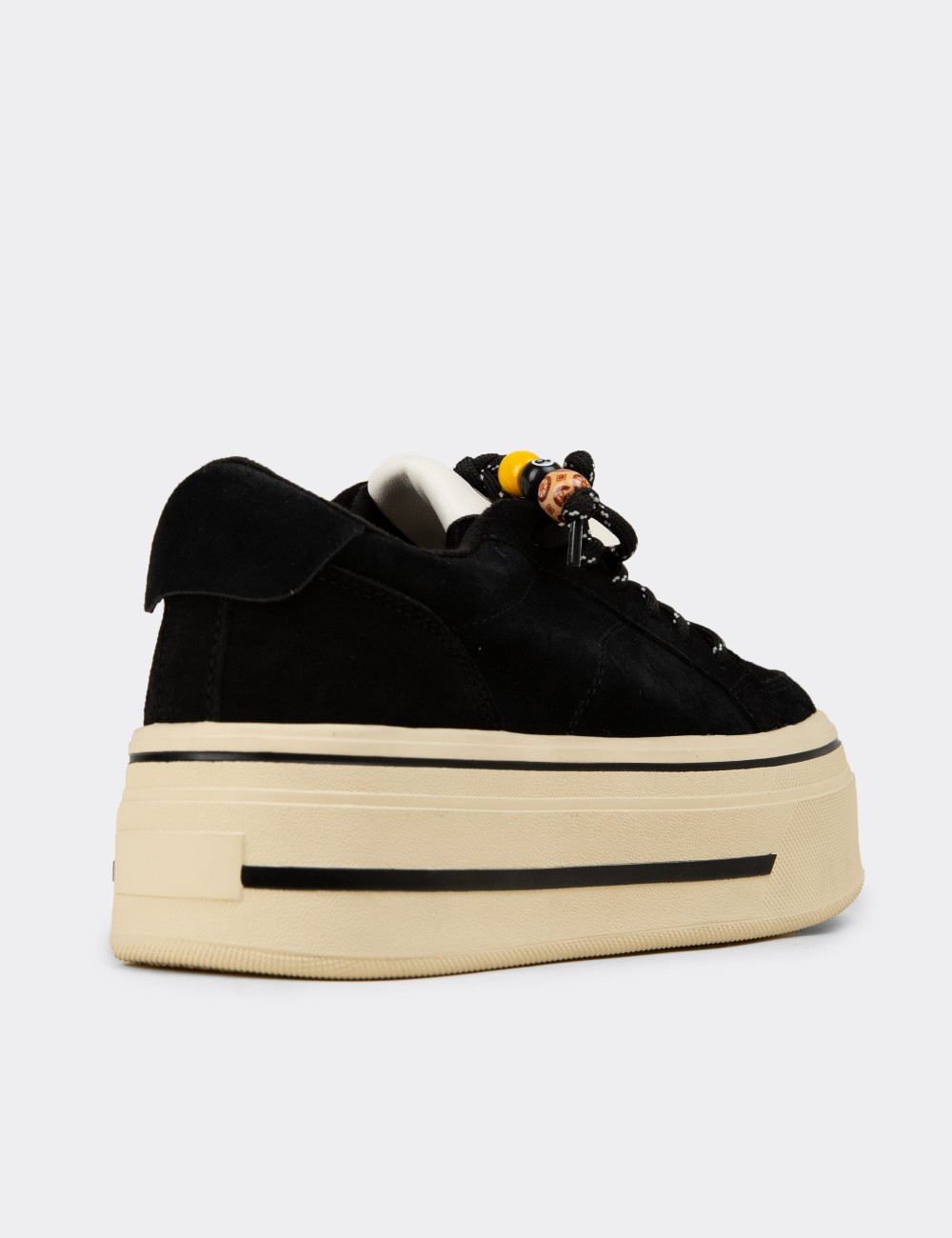 Women's Black Suede Leather Platform Sneakers - 26366ZSYHC03