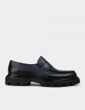 Men's Navy Leather Loafers